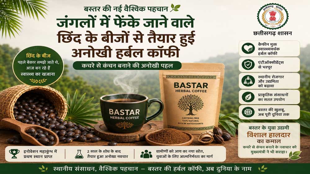 रायपुर : बस्तर की नई वैश्विक पहचान: जंगलों में फेंके जाने वाले छिंद के बीजों से तैयार हुई अनोखी हर्बल कॉफी