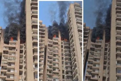 नोएडा में फिर AC ब्लास्ट से मची अफरा-तफरी, हाइराइज बिल्डिंग में लगी भीषण आग