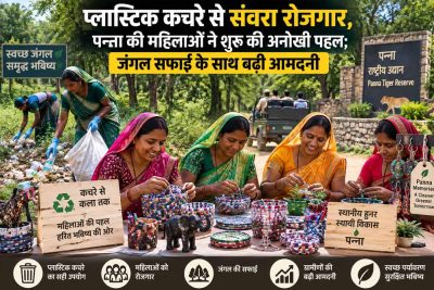 पन्ना में प्लास्टिक कचरे का अनोखा समाधान, महिलाओं ने शुरू किया रोजगार; पर्यटकों के लिए बना रहीं यादगार सामान