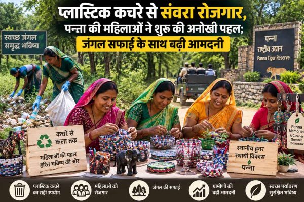 पन्ना में प्लास्टिक कचरे का अनोखा समाधान, महिलाओं ने शुरू किया रोजगार; पर्यटकों के लिए बना रहीं यादगार सामान